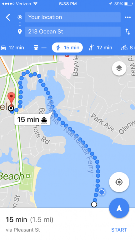 Google maps walk from ferry to hotel